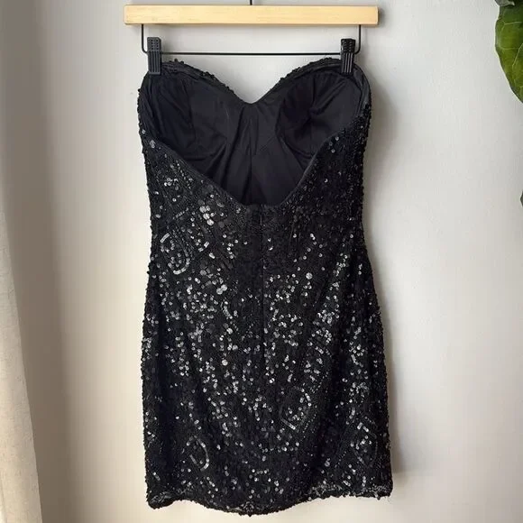 Scala Silk Black Sequin Beaded Dress Strapless Sweetheart Prom Formal Cocktail - Picture 4 of 8